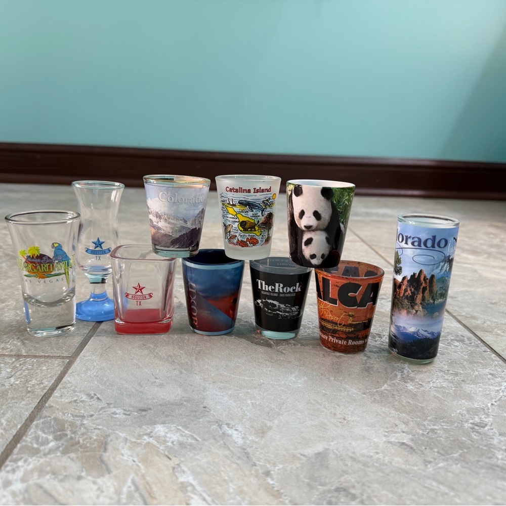 Colorful Souvenir Shot Glass Collection Western States and Landmarks